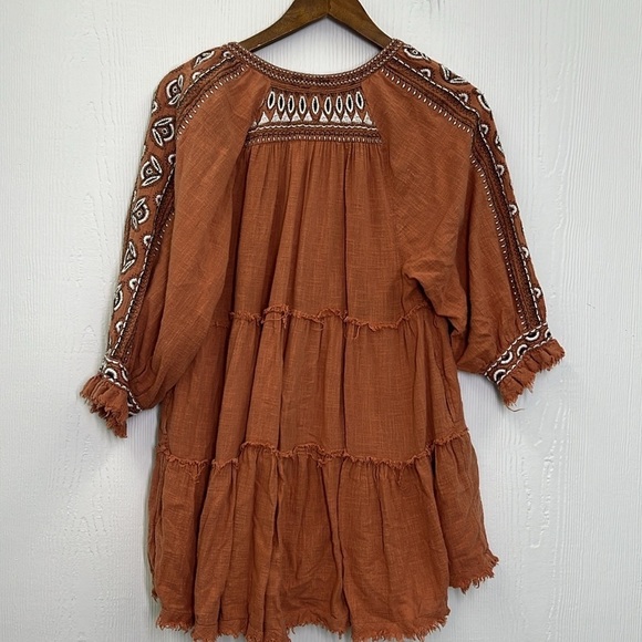 Free People - Dream Weaver Boho Frayed Terracotta 3/4 Sleeve Pocket Blouse Small - Picture 14 of 15